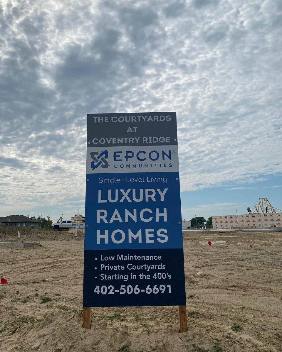 Here is a 8' tall x 4' wide wooden site sign we did for The Courtyards at Coventry Ridge.   These are a great way to advertise to let people know what is coming soon to the area!