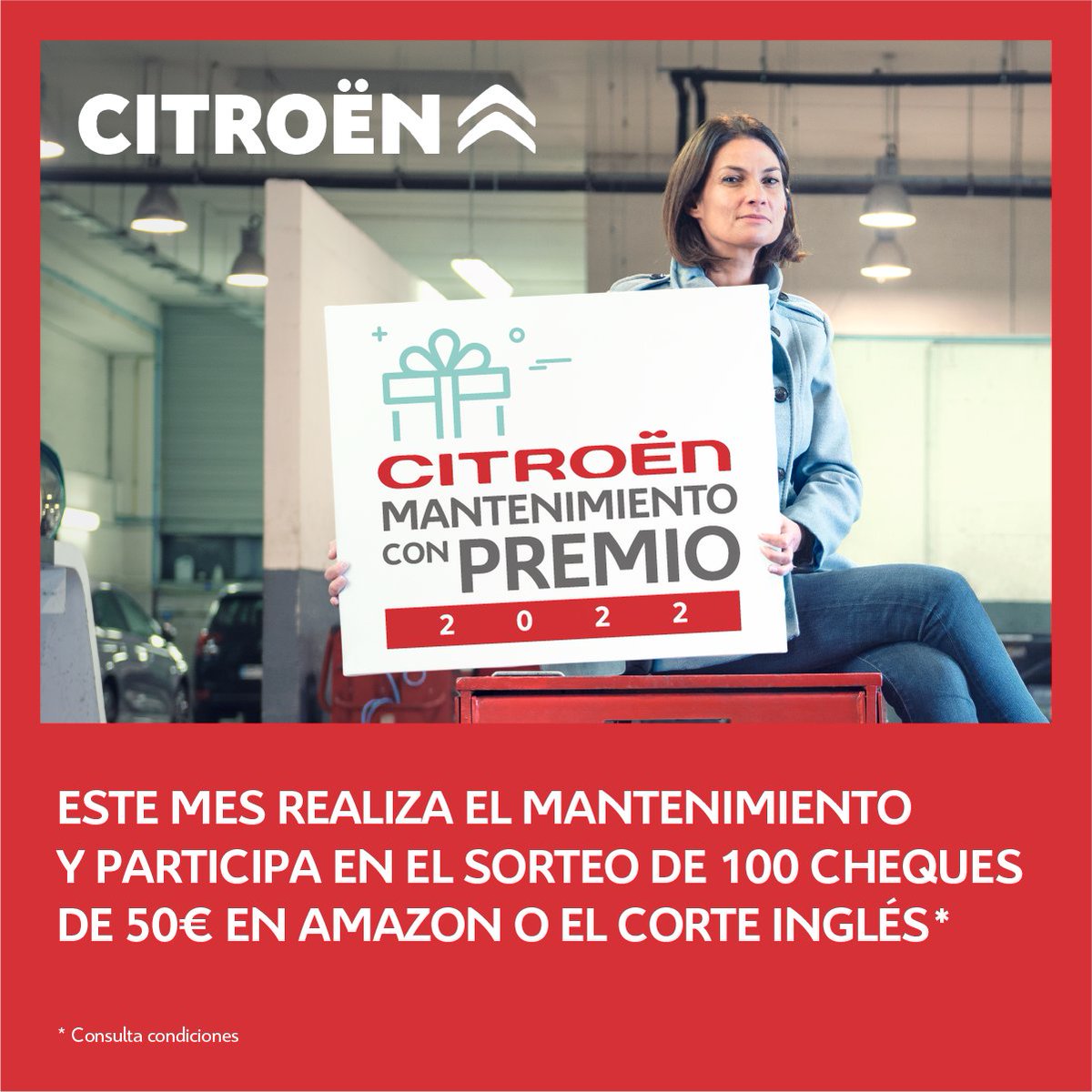 CitroenEspana's tweet photo. Es verano y tu coche lo sabe. No te olvides de él si no quieres que te deje tirado. Haz tu mantenimiento y participa en el sorteo de 50€ a canjear en Amazon o El Corte Inglés. https://t.co/aOtdCmbWKx