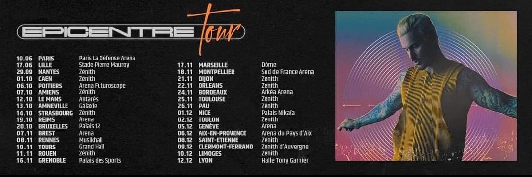 Toutes les dates de la tournée de Matt pour Épicentre Tour pour faire ses 20 ans de carrière ❤️💖