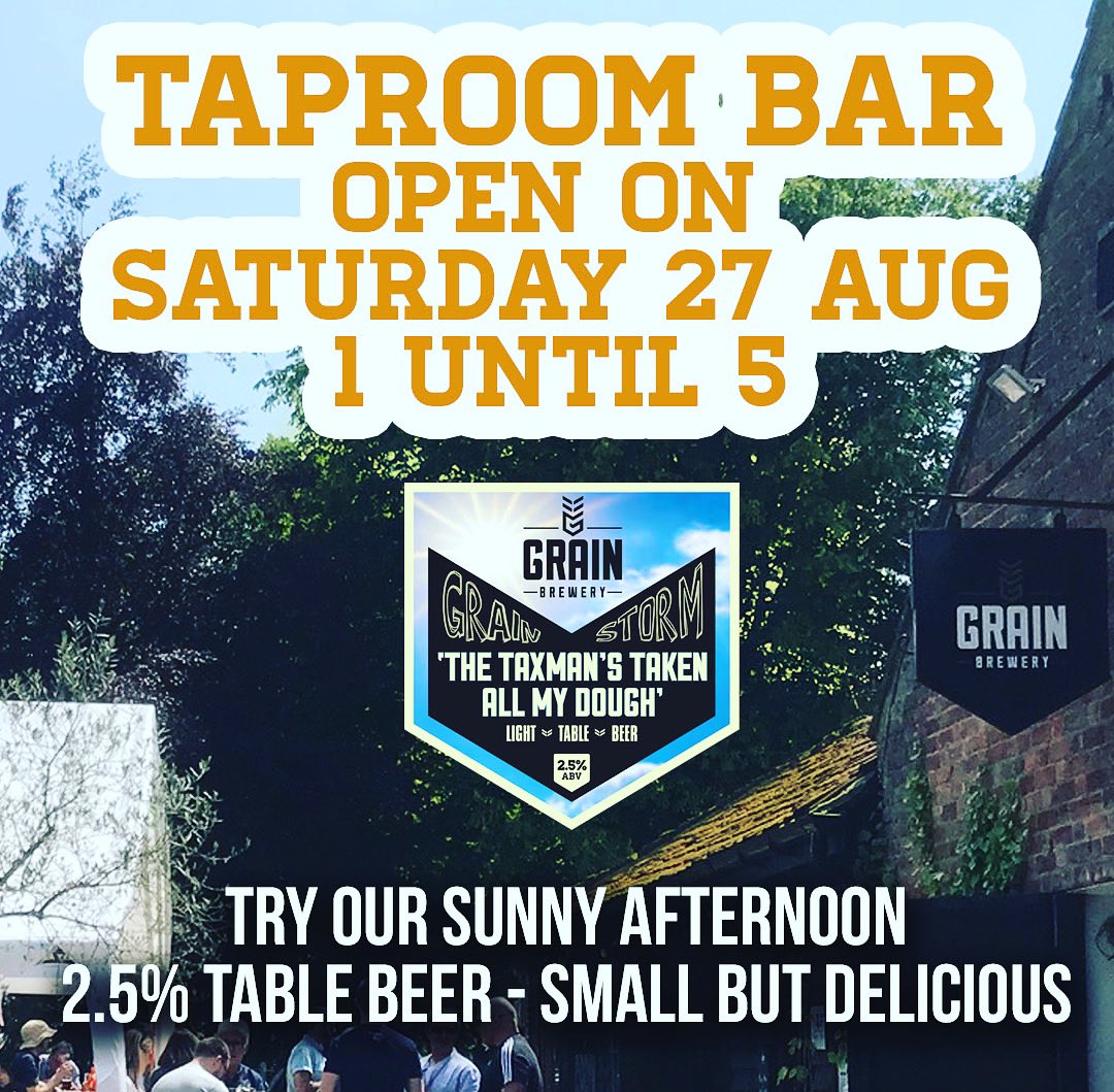 Lots of beers to try in our Taproom this Saturday. Take a tour of the brewery, grab a <a href="/TheFlyingChef1/">The Flying Chef</a> hot dog, and play our escape room for free, The Grain Escape