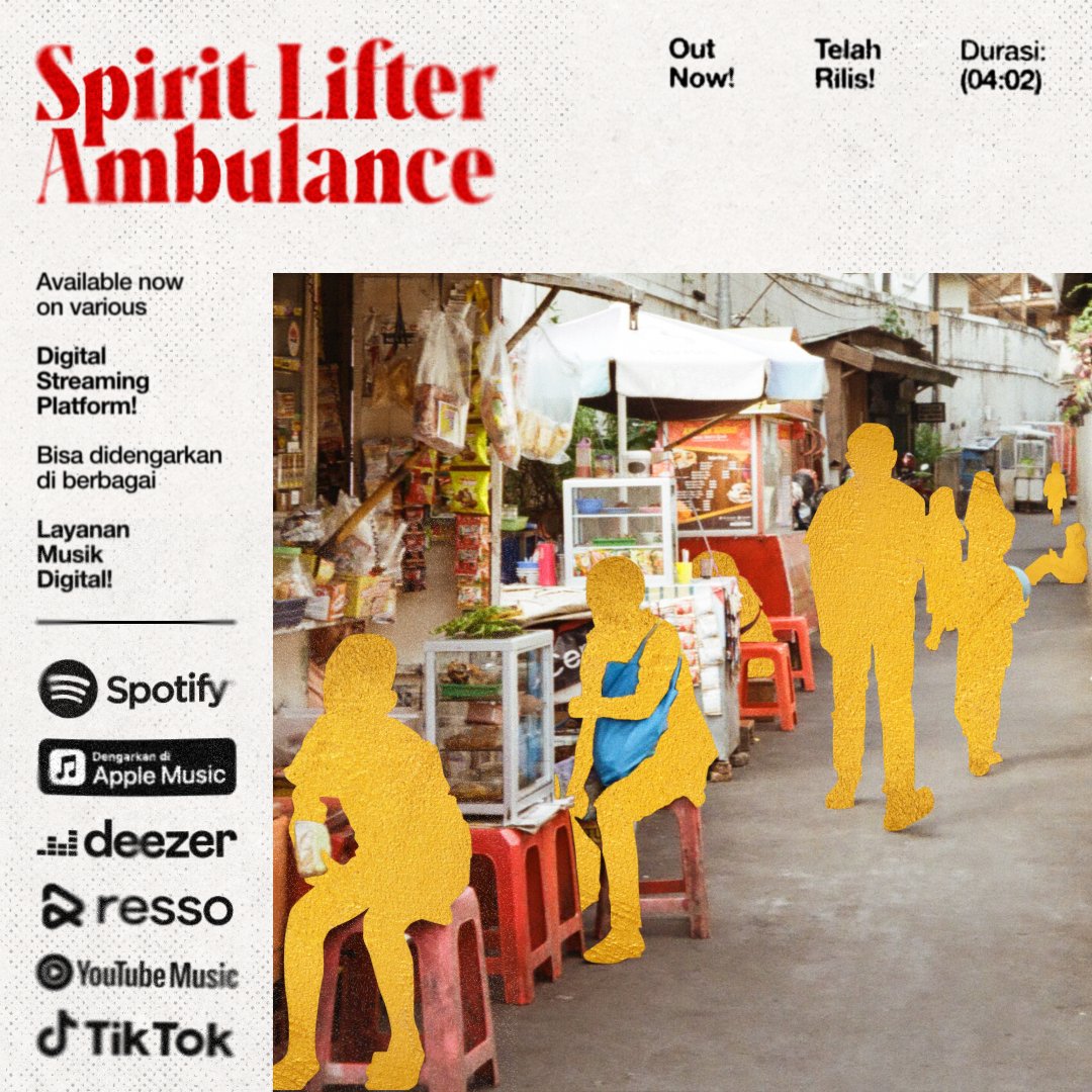 hari ini, kami merilis single terbaru yang berjudul Spirit Lifter Ambulance! 

lagu ini sudah bisa didengarkan di digital streaming platforms kesayangan teman-teman semua ✨ selamat mendengarkan

🔗open.spotify.com/track/4F4RCIEa…