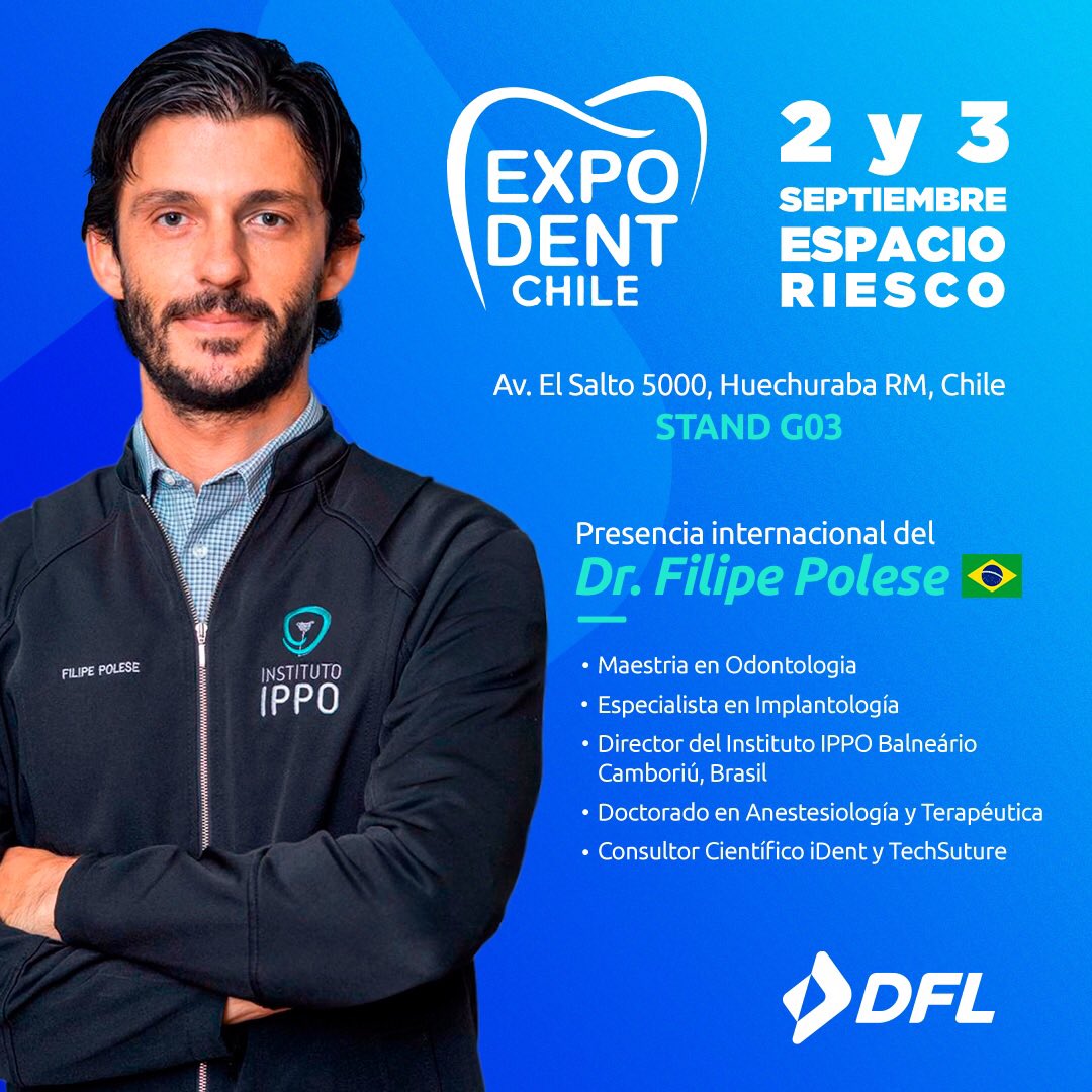 webdental_cl's tweet photo. @dflbrasil  estará presente en @expodentchile (2 y 3 de septiembre, Espacio Riesco)... 

Ven y comparte con el Dr. Filipe Polese (@filipe_polese) en el stand G03… 
•••
@webdental_cl https://t.co/qtpacsDw07