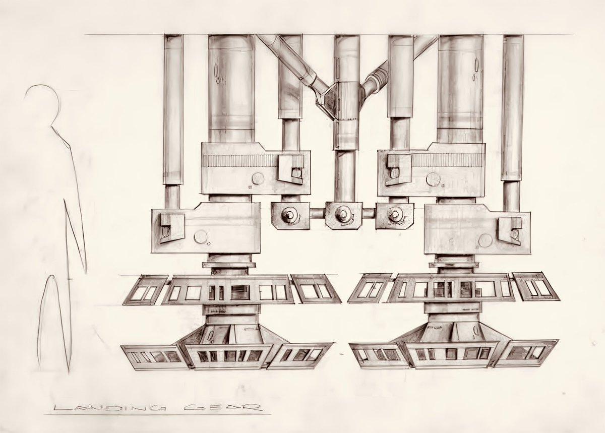 DesigningFilm's tweet photo. Art Director Harry Lange’s design drawings for the Millennium Falcon’s landing gear. So much consideration and thought to making the Star Wars universe have a sense of real engineering and believability. #StarWars #MillenniumFalcon #DesignDrawing https://t.co/ou3EnCzQLi