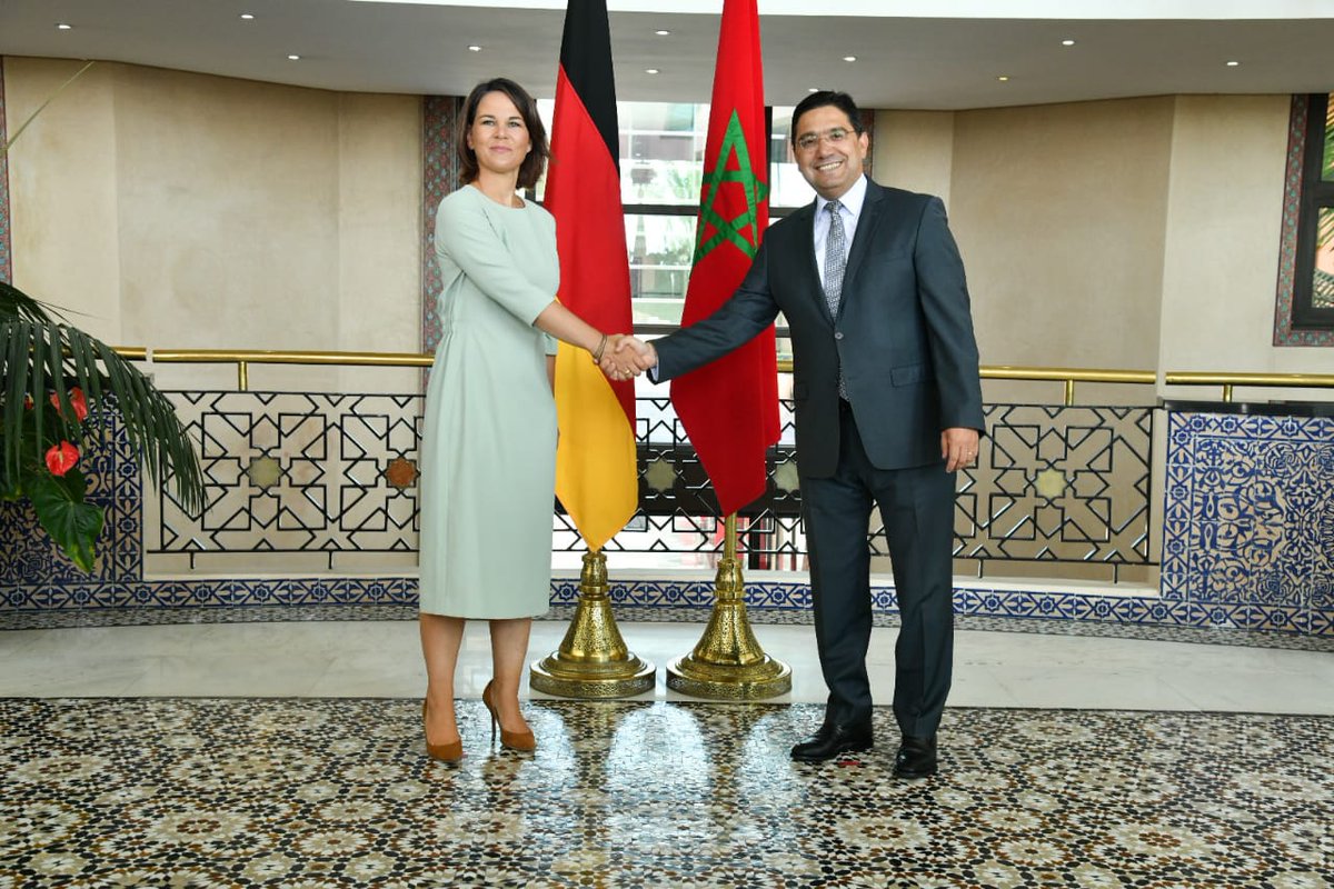 DiplomaciaM's tweet photo. El Ministro Nasser Bourita ha recibido hoy en Rabat a la Ministra de Asuntos Exteriores de la República Federal de Alemania, Sra. Annalena Baerbock. https://t.co/tpN6AS2c2R