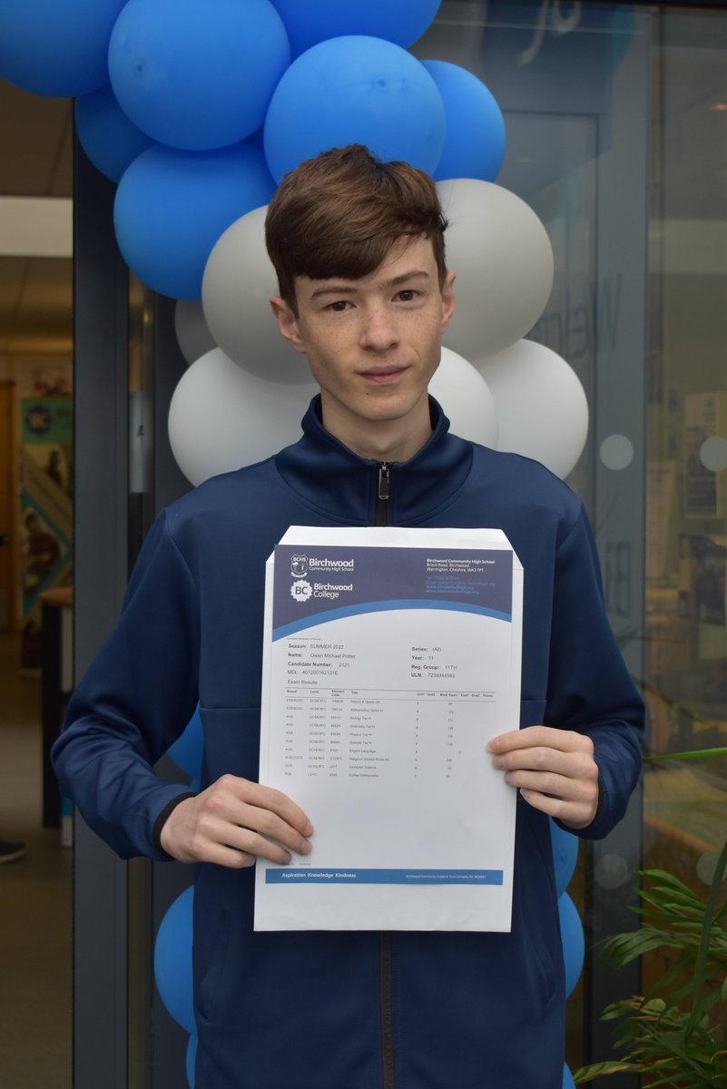 Congratulations go to Owen Potter at Birchwood Community High School for his great set of results:  four grade 9s, four grade 8s, one grade 7 and one grade 6.