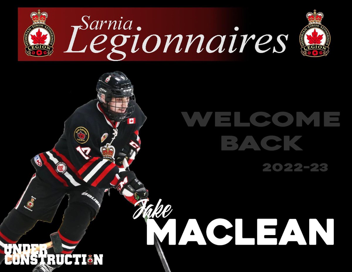 SLegionnaires's tweet photo. Welcome Back Jake!
Jake MacLean played with us last season. He is an '03 born, defenceman from Lambton Shores, Ont. 
We look forward to the upcoming season!! 
#Sarnia #SarniaLegionnaires #GOJHL  #UnderConstruction https://t.co/XYYVNuQUGI