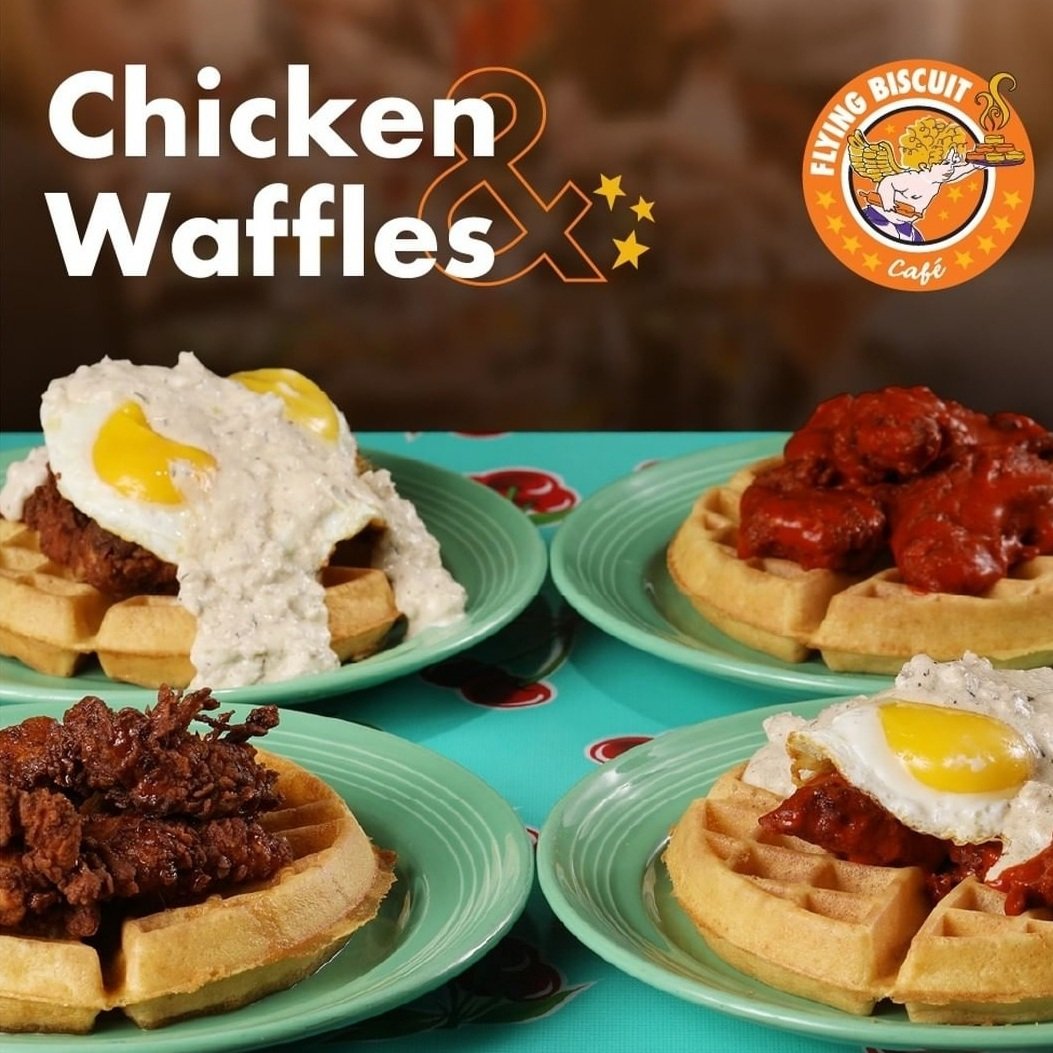 Never 🥱 not lazy to go out of bed for chicken and waffle. 🍗🧇🕺

Come check out our Chicken &amp; Waffle and Dirty Bird (available in buttermilk and HOT🔥 Chicken tenders).

 #flyingbiscuitcafe #chickenandwaffles #atlantaeat #brunchallday #southernbreakfast #brunchatl
