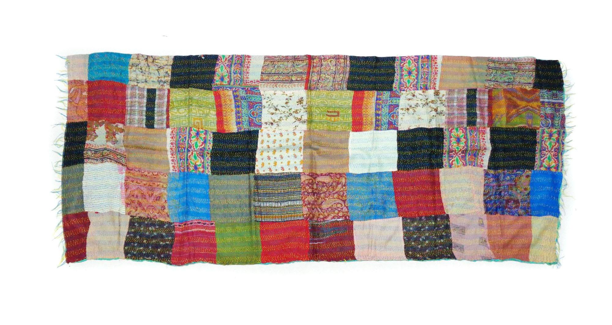 Handmade patchwork long Silk Kantha Scarf Head Wrap Stole Dupatta Stitched Embroidered Scarf Veil Boho KT72