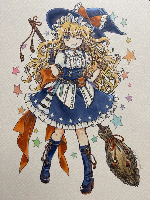 完成しましたー。東方Project 幻想郷の塗り絵のショップ限定特典の魔理沙です。今月末発売です。よろしくお願いします!参加者めっちゃ豪華なのでこちらのサイトで是非チェックしてみてね。 