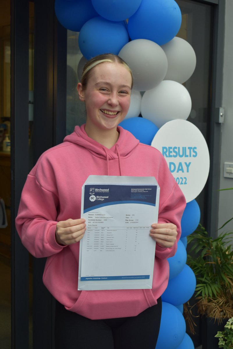 Well done to Sadie Johnstone at Birchwood Community High School for achieving a fabulous set of results: seven grade 9s, two grade 8s and one grade 7.