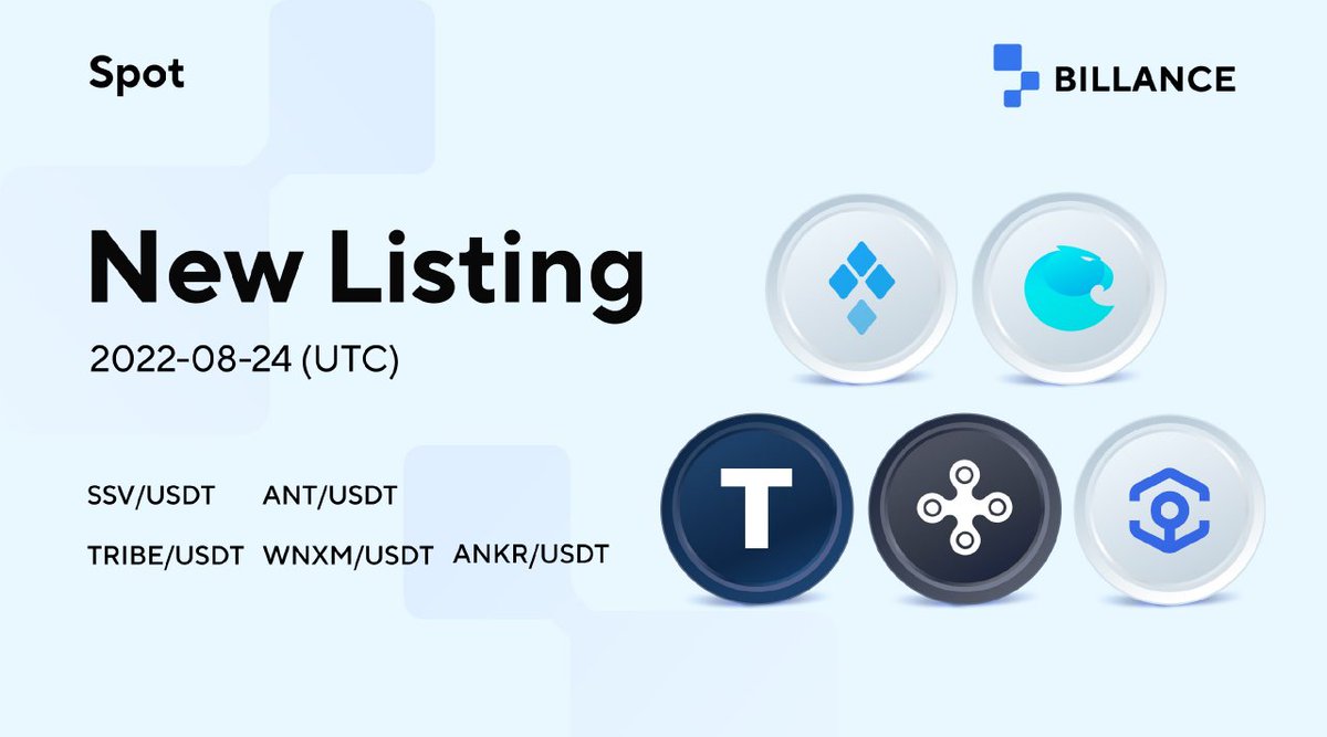 Tapbitglobal's tweet photo. 📢#Billance has list 5 new #spot trading pairs
🔸#SSV/USDT
🔸#ANT/USDT
🔸#TRIBE/USDT
🔸#WNXM/USDT
🔸#ANKR/USDT
Details-> https://t.co/yxejVQMLsl https://t.co/mlDL8qO2r3