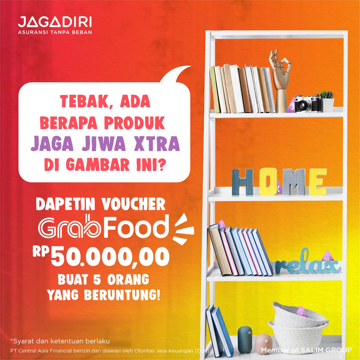 JAGADIRI_ID's tweet photo. Teman JAGADIRI, yuk jawab pertanyaan di atas dan dapetin voucher GrabFood untuk 5 orang yang beruntung.

1. Follow semua akun social media Facebook (@JAGADIRI.id), Twitter (@JAGADIRI_ID) dan Instagram (@JAGADIRI_id) milik JAGADIRI https://t.co/vR9D8uSawp