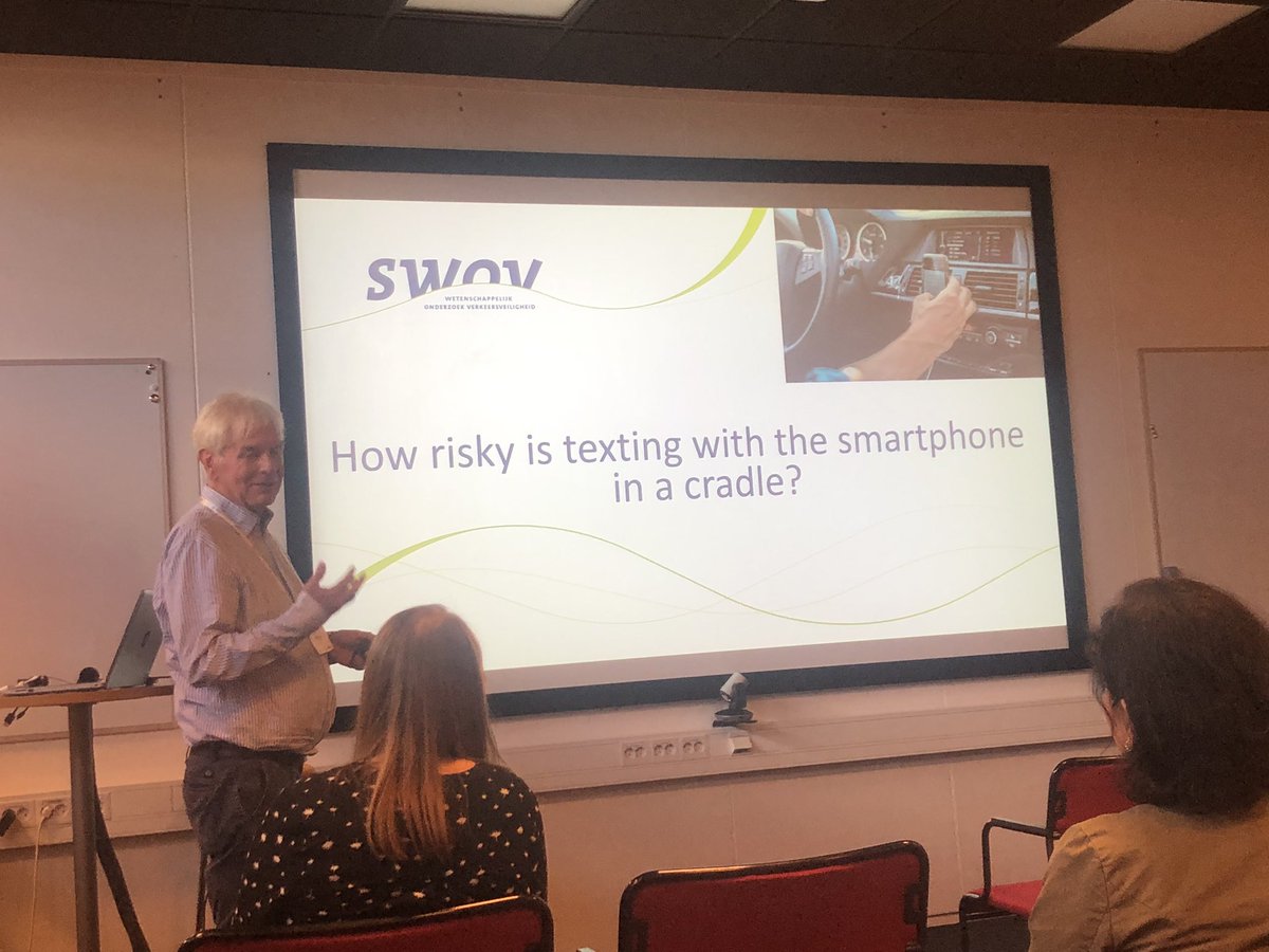 VPPetya's tweet photo. Excellent talk by Willem Vlakveld on texting while driving. “Texting with the smartphone in the cradle affects lateral control as much as hand held texting does and affects gaze behaviour even more than hand held texting” #ICTTP #Sweden https://t.co/W5x8OvEyQp