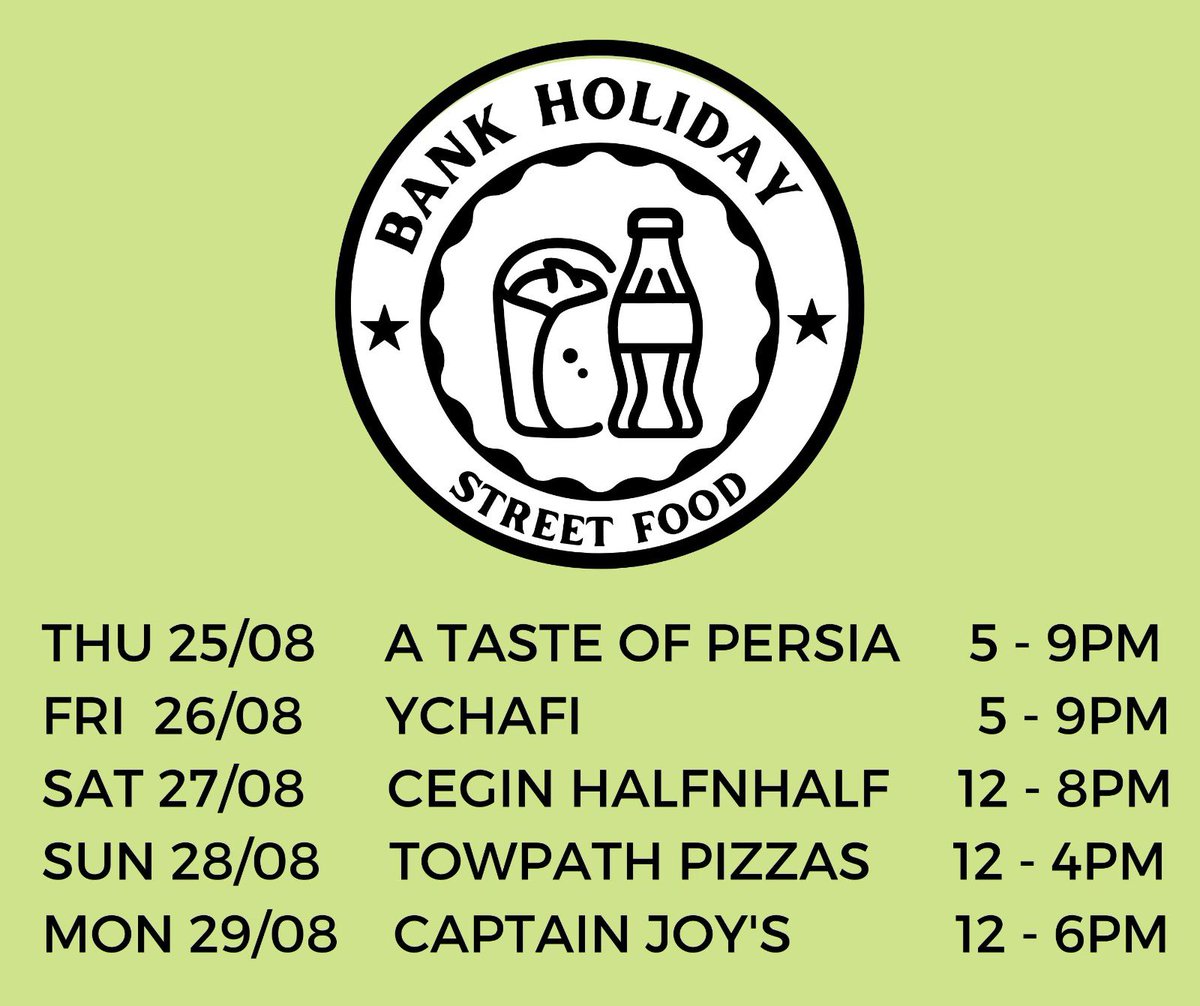 TowpathInn's tweet image. We’re all set for the long weekend with 5 days of the best street food coming up! And some bangin’ Bank Holiday cocktails too 🍸