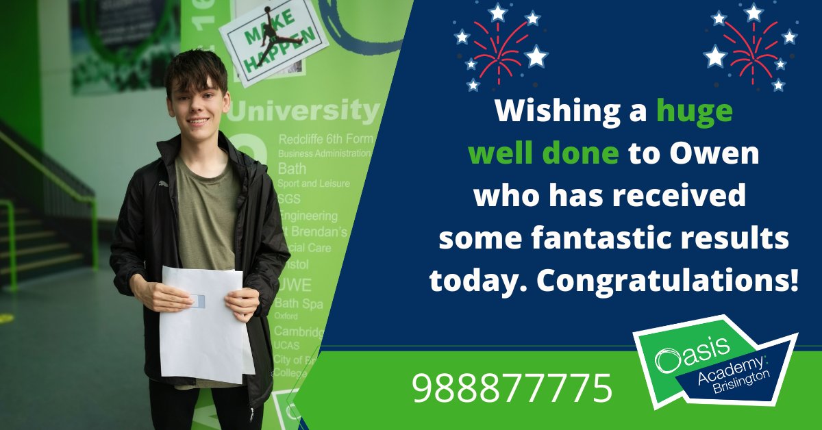 OABrislington's tweet photo. Congratulations to Owen who is off to @StBrendansSFC to study sports! @OasisAcademies #OCLResults #GCSEResults2022 https://t.co/dZOQRjWwvY