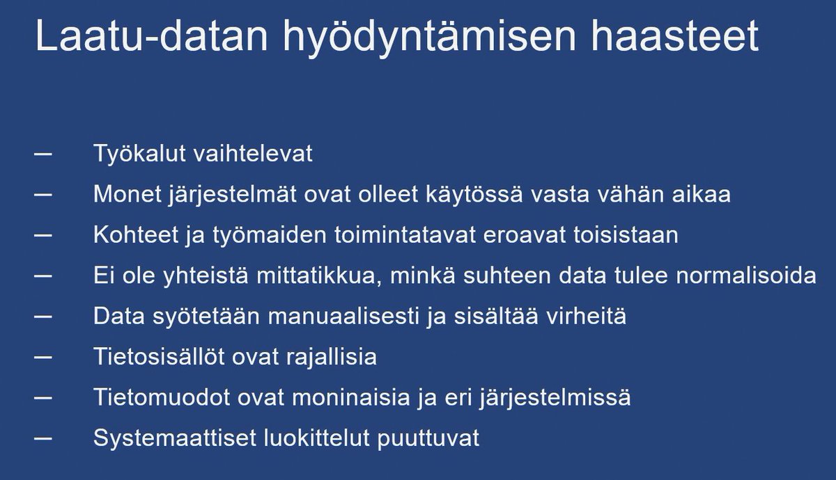LainaDenim's tweet photo. @SkanskaFinland´n @TiinaKoppinen nosti esityksessään esille datan hyödyntämiseen liittyviä haasteita. Samat asiat ovat monesti edessä yrityksen hiilijalanjäljenkin raportoinnissa. Tarvitaan määrittelyjä, prosesseja ja yhteisiä mittareita sekä sitoutumista yhteisiin käytäntöihin. https://t.co/wLnvCZbszB