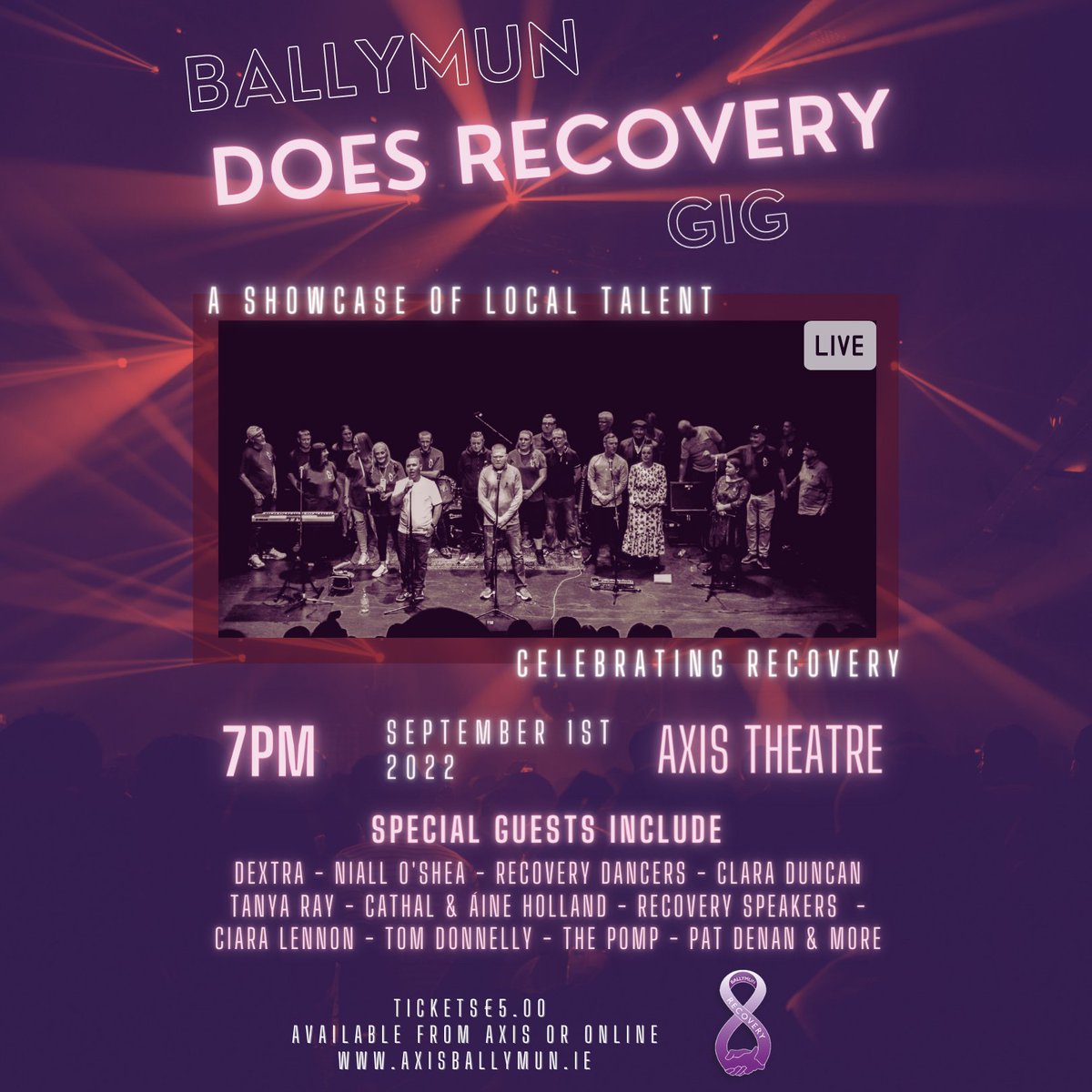 BallymunRecove1's tweet photo. Ballymun Does Recovery Gig 🎶🎵- Thursday September 1st at 7pm in Axis!
Join us for this fantastic line up! Tickets on sale now through Axis Box office or online 
https://t.co/eeaQf7DvsX  Hurry as these tickets sell out fast!!! https://t.co/FE4iY7ESrD