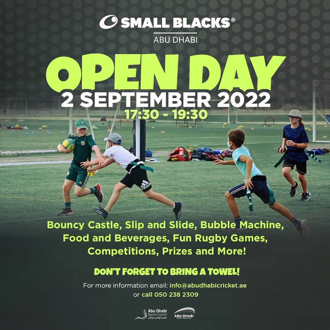SmallBlacks_AD's tweet photo. Join us for our first ever OPEN DAY 🙌🏉

📍Abu Dhabi Cricket &amp; Sports Hub
🗓 Friday 2 September
⏰ 17:30-19:30

#SmallBlacksAbuDhabi #AbuDhabiSportsHub #EveryDayIsGameday #InAbuDhabi https://t.co/B58LPCg1z0