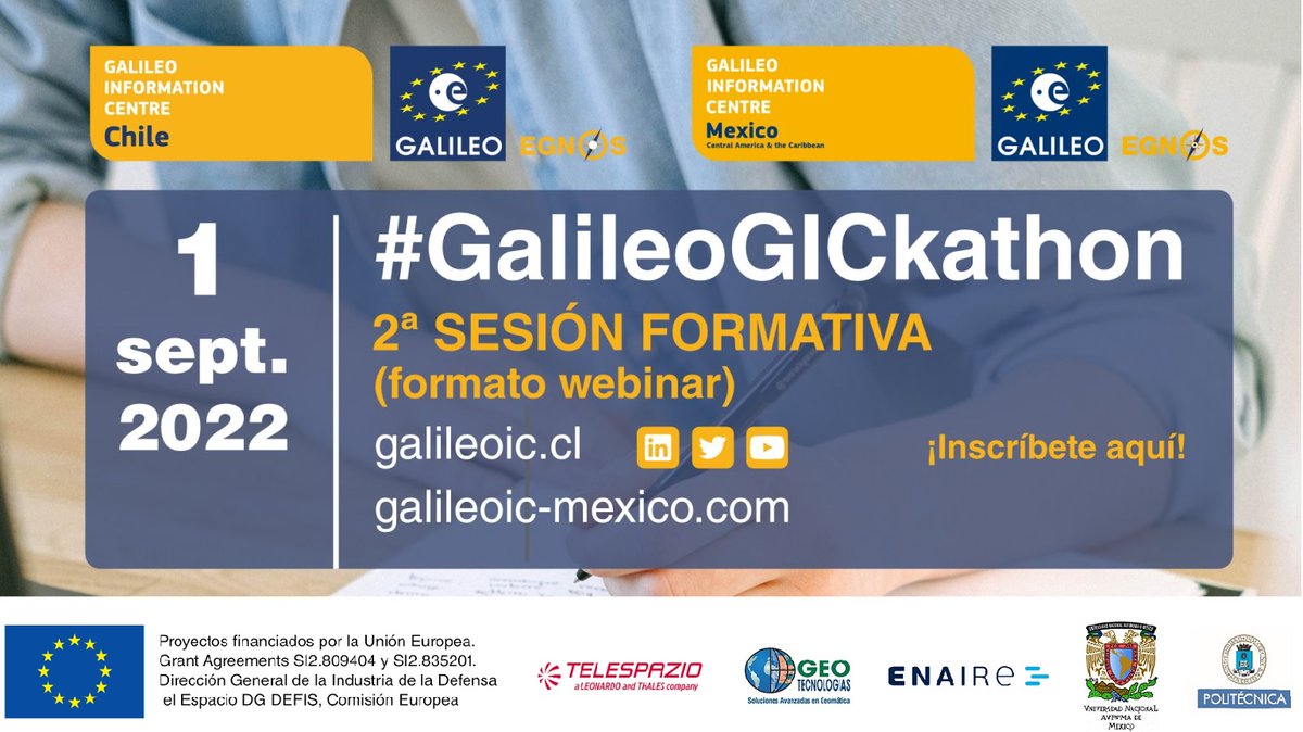 ⌛️⌛️Tic-tac, tic-tac... Cada vez falta menos para el #GalileoGICkathon de <a href="/GalileoICMexico/">Galileo Information Centre - Mexico</a> y <a href="/GalileoIC_Chile/">Galileo Information Centre-Chile</a> (9 y 10 sept 2022)!!
¡Corre a inscribirte en la próxima sesión previa informativa para participantes! galileoic-mexico.com/es/seminario-1…