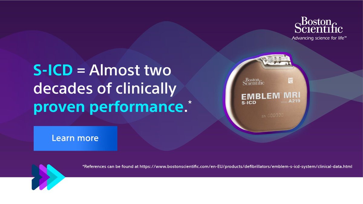 BSC_EU_Heart's tweet photo. With clinically proven performance, the S-ICD is an #extrathoracic device that has benefitted over 100,000 patients.
Learn more about the clinical data: https://t.co/MntzdTTVDe
#SICD #BSCEMEA https://t.co/HdQbgYeojk