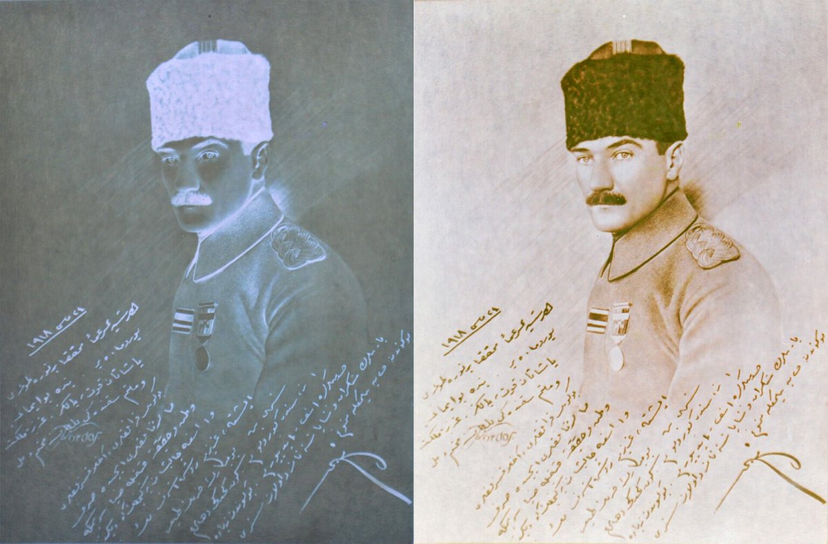 Medyanin50Tonu's tweet photo. Atatürk’ün, 70 yıl önce gazetelerde basılmak için üretilen imzalı fotoğrafının negatif kopyası, pozitif fotoğrafla birleştirilerek NFT yapıldı.
Dünyanın sanat eseri tescilli ilk NFT'si, Atatürk'ün fotoğrafı oldu. https://t.co/WCM0kHiWJW