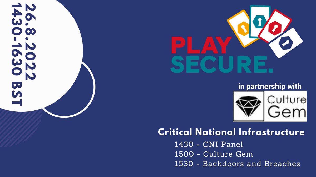 Sentient_Node's tweet photo. Coming up tomorrow, our CNI mini-event with a great panel, session from culturegem, and 
Coffee_Fueled running an open game of BHinfoSecurity's excellent Backdoors and Breaches! Register at the link to join us! https://t.co/ooig8tNvHw https://t.co/jupkAdDgER
#PlaySecure2022 PlayS