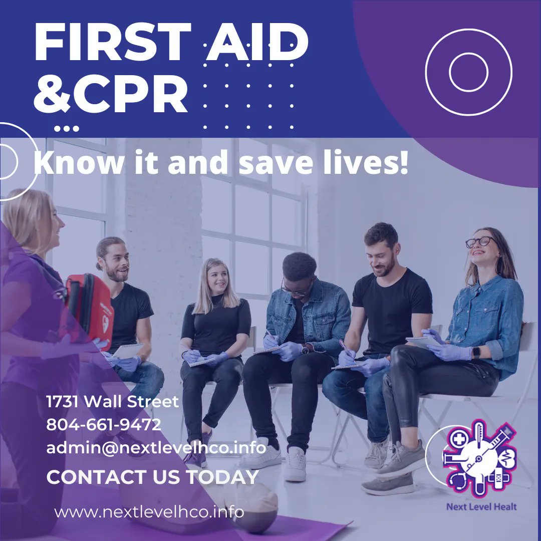 nextlevelhco's tweet photo. Are you or your company's staff in need of CPR/First Aid certification? Schedule a #training Today! #CPR #CPRTraining #CPRCertified #CPRI #CPRSavesLives #cprclasses #firstaid #firstaidcourse #firstaidforparents #firstaidorganizer  #rva #rvanews #rvaevents #RVABusiness https://t.co/o7Q9Q7OnBv