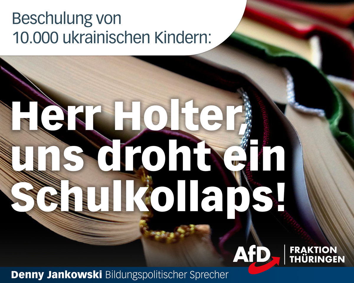 Die AfD-Fraktion fordert nach wie vor, die ukrainischen Schüler in eigenen Klassen, von ukrainisch sprechenden Betreuern und Lehrern in ihrer Muttersprache und anhand der ukrainischen Lehrpläne zu unterrichten.

facebook.com/afd.thl/photos…