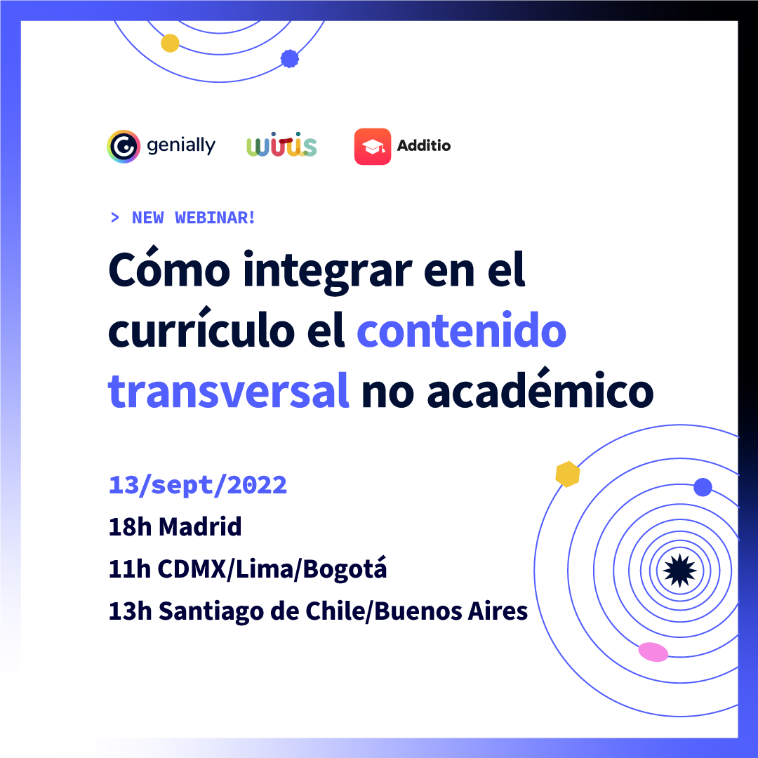 genially_es's tweet photo. 📣¡Nuevo #webinar con @wiris_science y @AdditioApp!: Cómo integrar el contenido transversal no académico.
📅13 de septiembre

¿Quieres hacer frente a todos los conocimientos que debe saber tu alumnado? ¡Inscríbete! 👇
https://t.co/5iVpmzuwD5

#Genially #EDUinteractiva #webinally https://t.co/n6BIEEwHPo