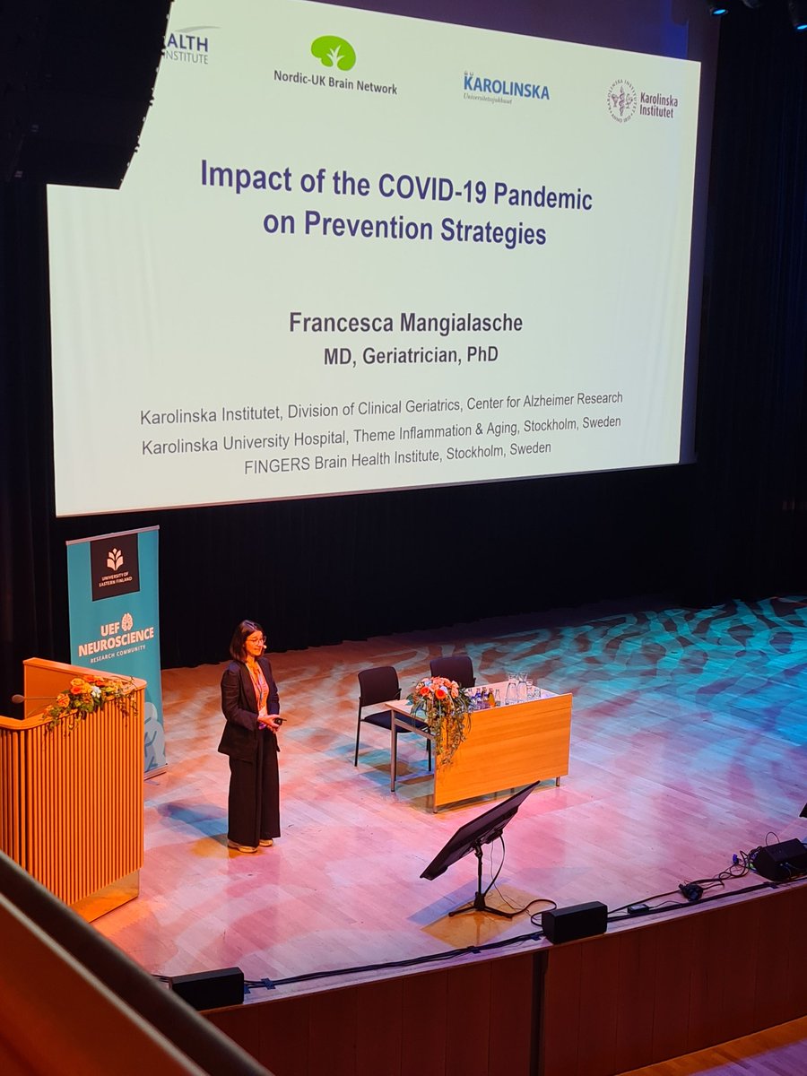 UEFneuroscience's tweet photo. The debate on #COVID19 And #neuroscience continues at #KuopioAD. Francesca Mangialasche from @karolinskainst     giving talk on Impact of COVID-19 on prevention strategies.
@UniEastFinland https://t.co/5ISFkUC14X
