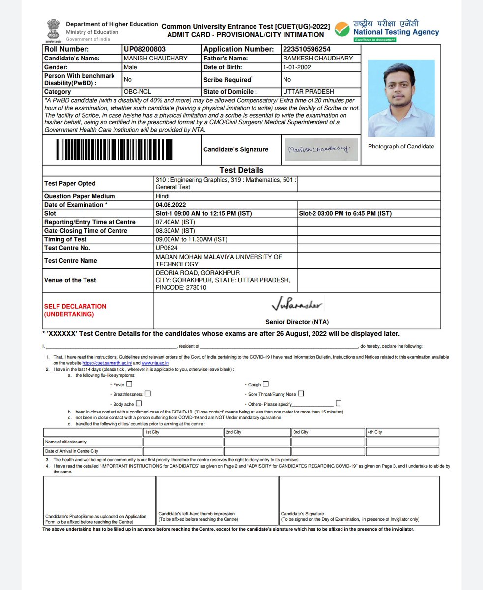 ManishC82931631's tweet photo. @DG_NTA
App- 223510596254
My CUET EXAM was held on 4 aug but due to TECHNICAL ISSUES I can't give my GT and mathematics exam ,  I am sending lots  of email on CUET grievance , but when you release ADMIT CARD so I my GT and Math  exam is not reschedule , So pls help #CUET #NTA . https://t.co/LnjDFKlDv8