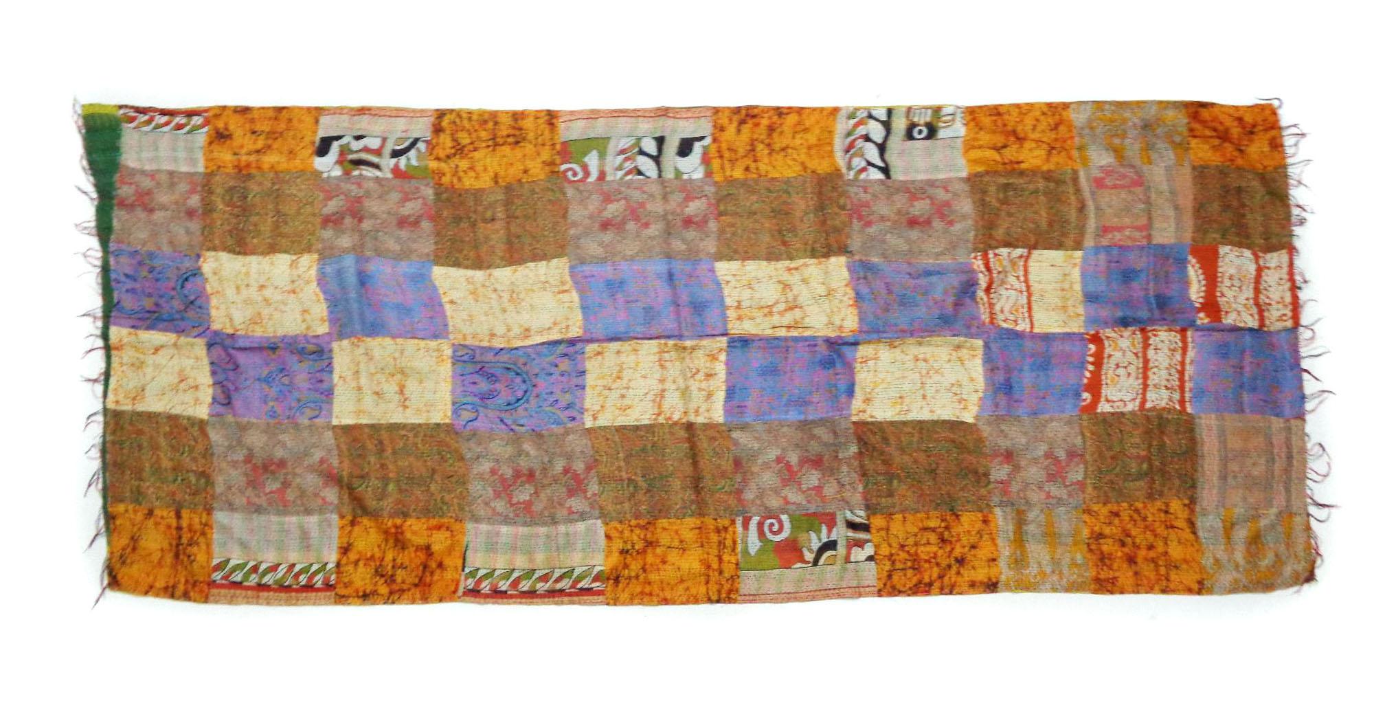 Handmade patchwork long Silk Kantha Scarf Neck Wrap Stole Dupatta Hand Quilted Women Bandanas KT70