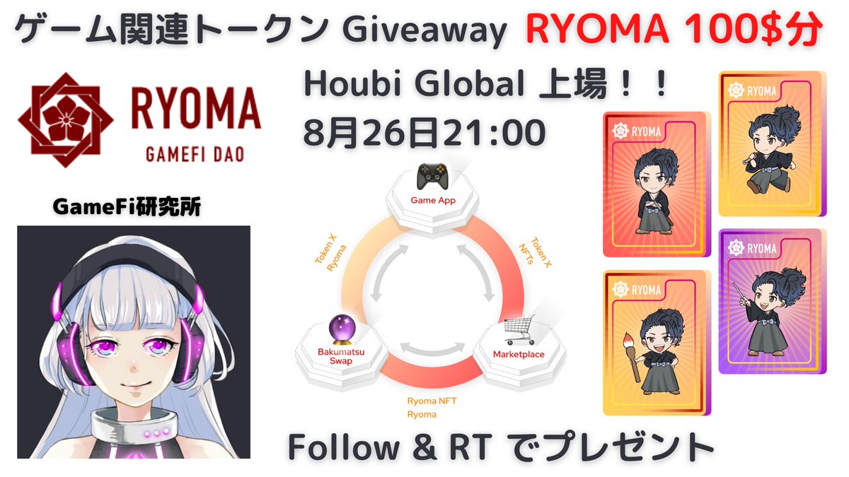 p2e_gamefi's tweet photo. #HoubiGlobal 上場記念🎉
🔥8月26日21:00🔥

$RYOMA 100ドル分 (50$1名 10$×5名)
プレゼント🎁

1⃣私と @RyomaCrypto をフォロー
2⃣リツイート
3⃣下記の記事をツイート
https://t.co/HFsNOPh2jA 

HoubiGlobalは日本人が取引不可
下記 #LBank にて取引できます👍
https://t.co/UHobjM7vO9

〆切 9/2 https://t.co/RlRMGCKEwr