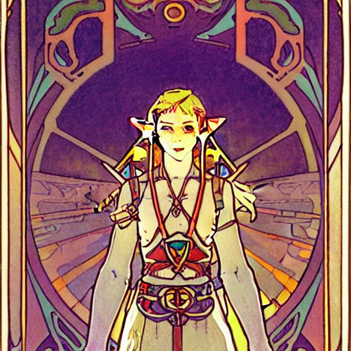ゼルダ「AIにミュシャっぽい画風で「ゼルダの伝説」のイメージイラストをお願いした結果。す」|常盤クニオ✏️イラストレーターのイラスト
