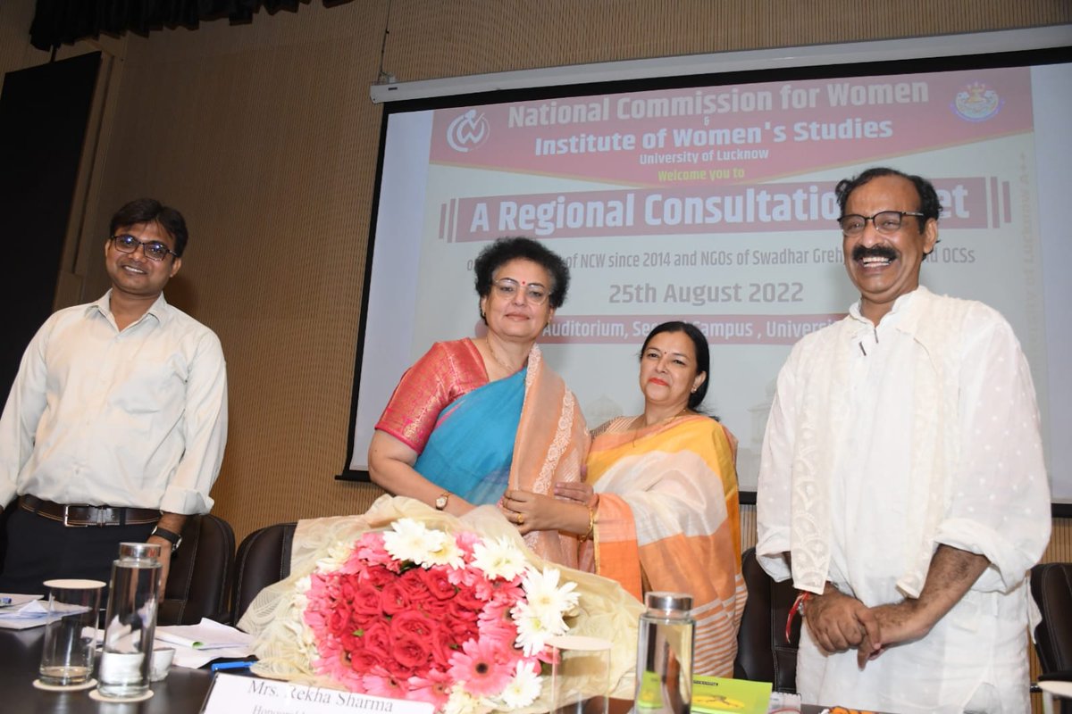 NCWIndia's tweet photo. Chairperson @sharmarekha participated as Chief Guest and shared her insights at the One-Day Regional Consultation Meet organised by @NCWIndia in collaboration with the Institute of Women’s Studies, University of Lucknow. @PIBWCD @MinistryWCD https://t.co/zciYlKKDsr