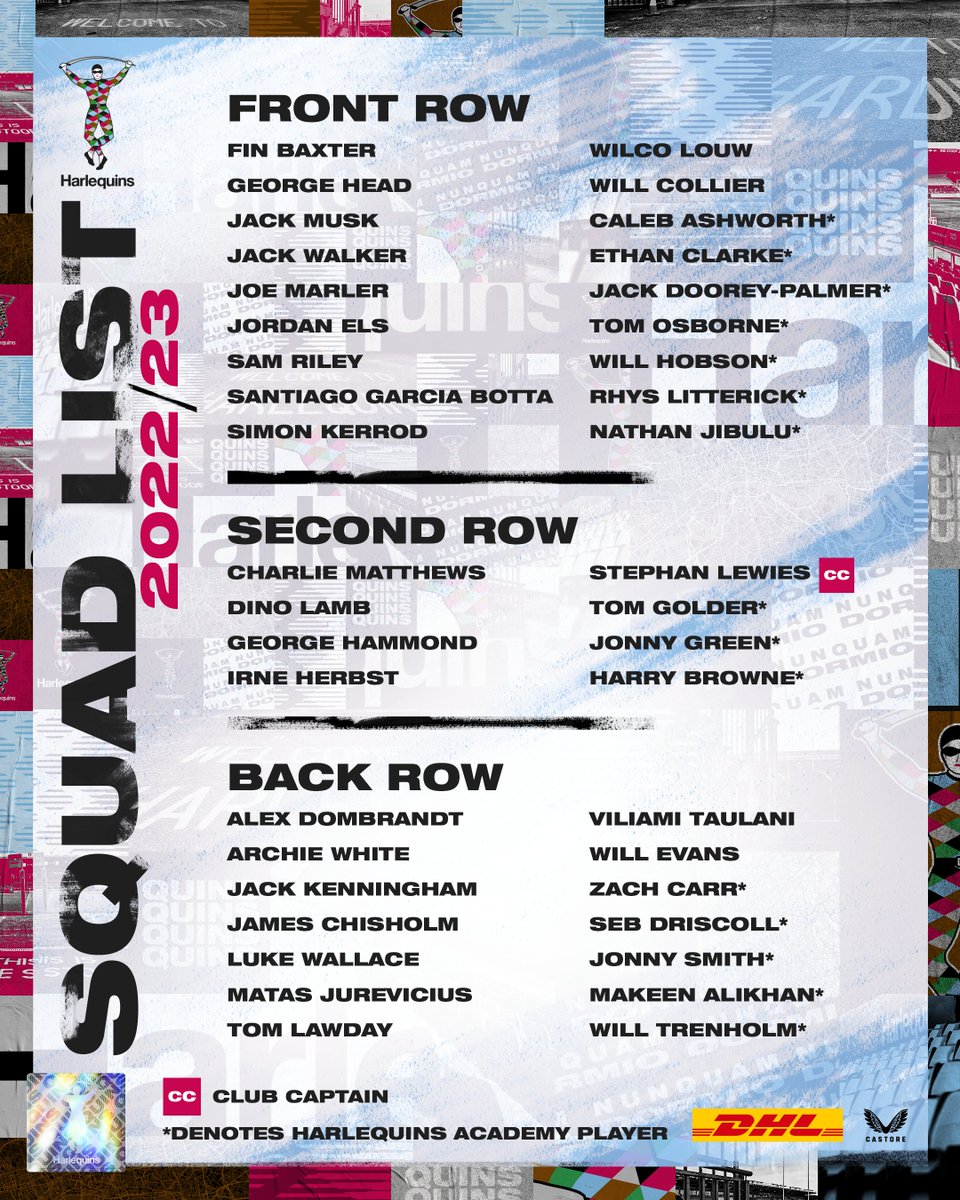 Harlequins's tweet photo. 📋 We're delighted to confirm our squad for the 2022/23 season. 

📲 https://t.co/sou0SCfXKa 

#COYQ https://t.co/JykxI3bZIq