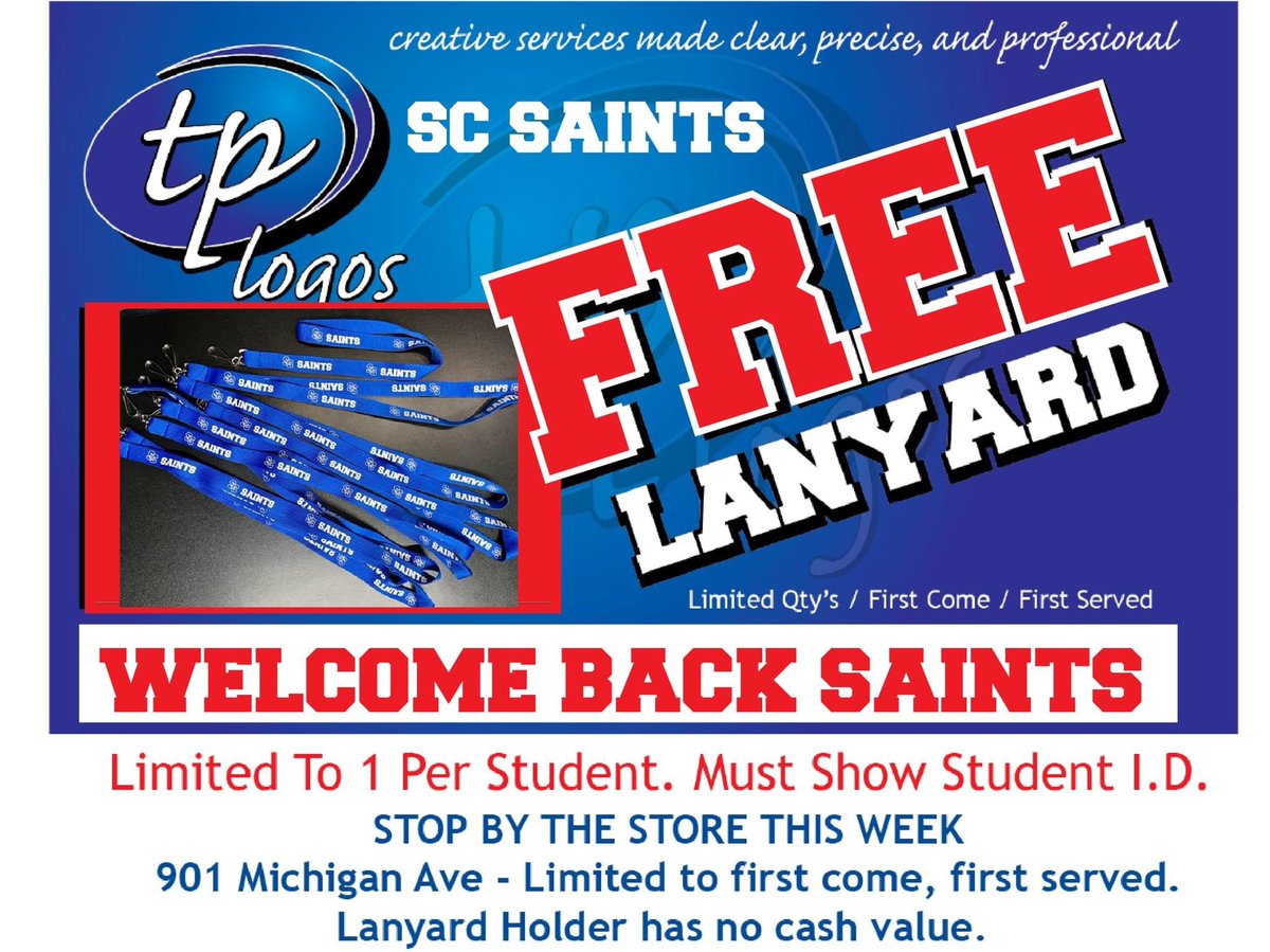 TPLogos's tweet photo. #backtoschool
Stop in the store (901 Michigan Ave) to get a FREE lanyard while supplies last.   #lanyard https://t.co/bjZOXq3g0H