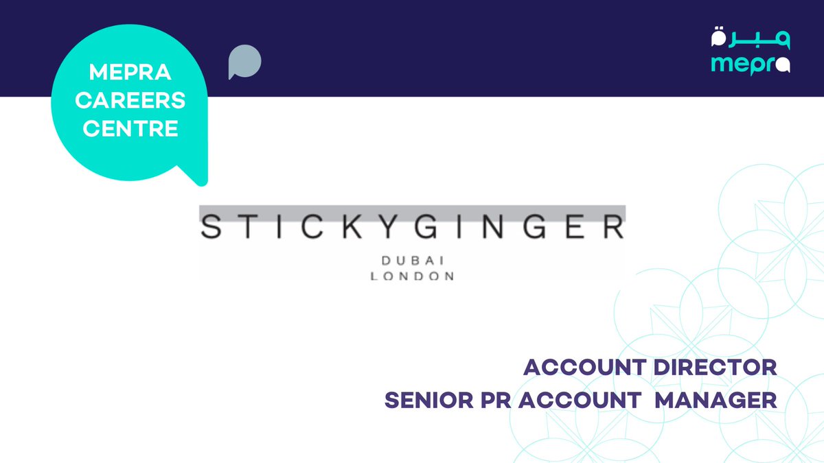 MEPRA Career Centre: 
<a href="/StickyGinger/">StickyGinger</a> is growing and looking for ambitious and passionate candidates for the following positions:

Account Director
Senior PR Account Manager

More details &amp; to apply👉mepra.org/careers 

#recruiting #PR #fashion #culture #global #agency