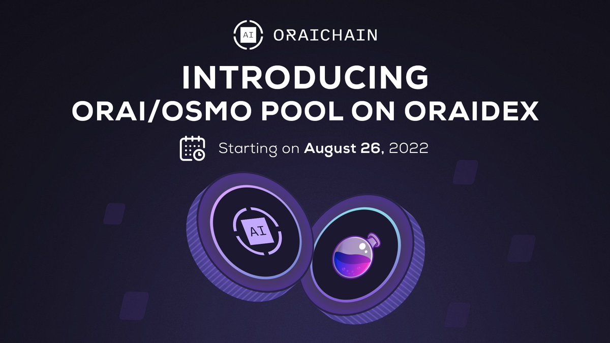 🔥 Introducing ORAI/OSMO Pool on #OraiDEX 🔥

🔜 Accessibility to $OSMO tokens on #Oraichain Mainnet 2.0 via #IBC Bridge 🪐

🔜 Easy swaps between $OSMO and other #IBC &amp; #CW20 tokens on #OraiDEX ⚡️

🔜 LMP for ORAI/OSMO Pool participants 👀

Coming on 📅 August 26, 2022 ✨