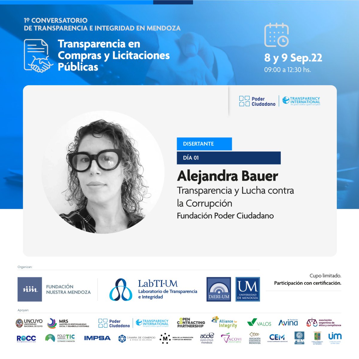 Una sociedad más justa requiere integridad en las compras y contrataciones públicas y tanto el sector Público como el Privado pueden y deben aportar para que esto suceda. 🤝
Inscribite al conversatorio: bit.ly/ConversatorioT…
🗓️08 y 09 de septiembre 2022, de 9 a 12:30 hs.