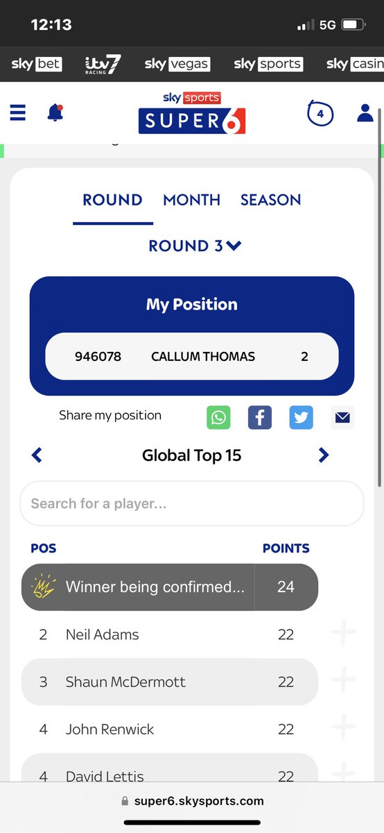 CallumThom99's tweet photo. @Super6 @JustEatUK https://t.co/TM2BziOtmF