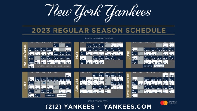 Michael R. Cohen on X: Here is the Yankees 2023 schedule. 1) Surreal to  see NYY open season vs. SF and PHI. 2) like I said with NYM, less  divisional games not