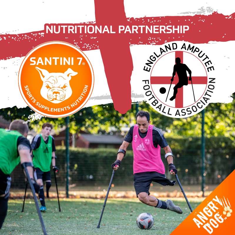 HngryProtein's tweet photo. #BreakingNews 

@amputeefootball fuelled by @santini7sports

We're delighted to announce a partnership deal with the England Amputee Football Association (EAFA)

Our Angry Dog™ #WheyProtein will be fuelling their #WorldCup22 campaign in October
@England #Football #England #Lions https://t.co/9IUKT3IeR4