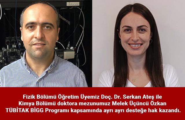 Kampüsümüzde yer alan Teknopark İzmir’in paydaşı olduğu TÜBİTAK BİGG Programı kapsamında ayrı ayrı desteğe hak kazanan Fizik Bölümü Öğretim Üyemiz Doç. Dr. Serkan Ateş ile Kimya Bölümü doktora mezunumuz Melek Üçüncü Özkan’ı tebrik eder, başarılarının devamını dileriz.