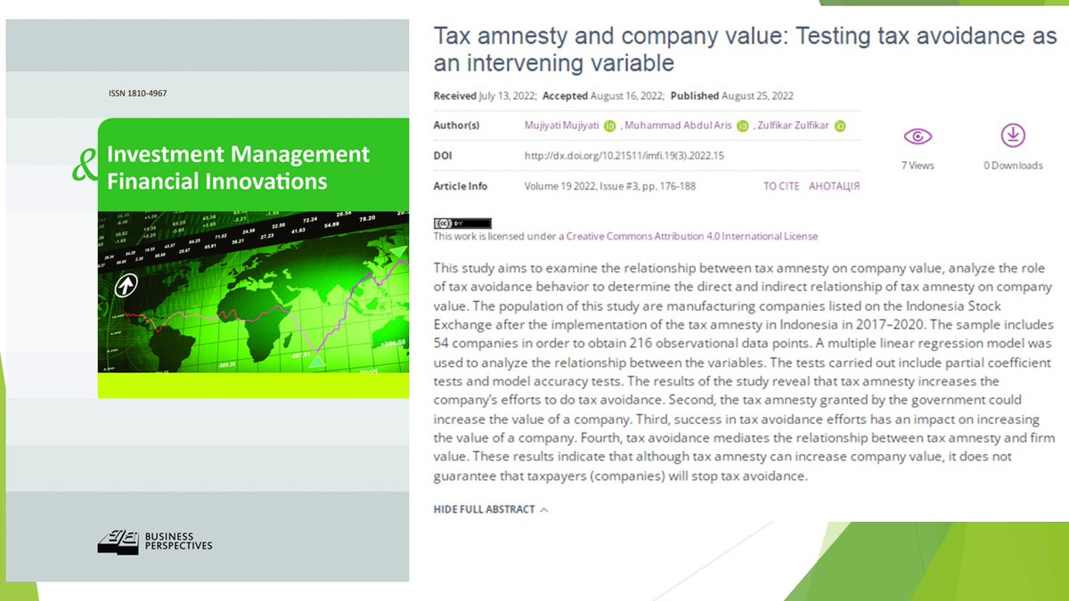 imfi_journal's tweet photo. π https://t.co/R27Mcf0hH7
π Tax amnesty and company value: Testing tax avoidance as an intervening variable
π₯ Mujiyati Mujiyati, Muhammad Abdul Aris , Zulfikar Zulfikar
#companyvalue, #directeffect, #indirecteffect, #taxamnesty, #taxavoidance https://t.co/FtkKpmvjaF