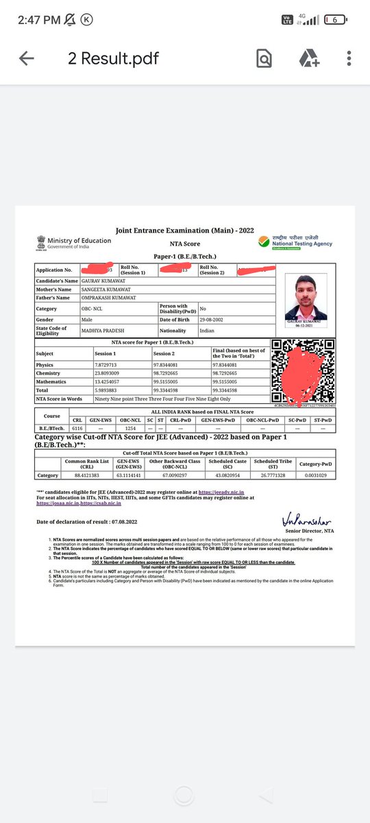 jaideva2662's tweet photo. #SCdoJusticeWithJEE 
Supreme Court से गुजारिश है बच्चों की परेशानी को देखकर ही बच्चों के हित में फैसला सुनाया जाए 

#JEEMains2022ExtraAttemptforall 
#JEEmains2022
#jeemainThirdAttemptForAll
@DG_NTA @PMOIndia @AdvMamtaSharma 
Scamer results..drastically improvement in 20 days. https://t.co/fZ6ukDFDHO