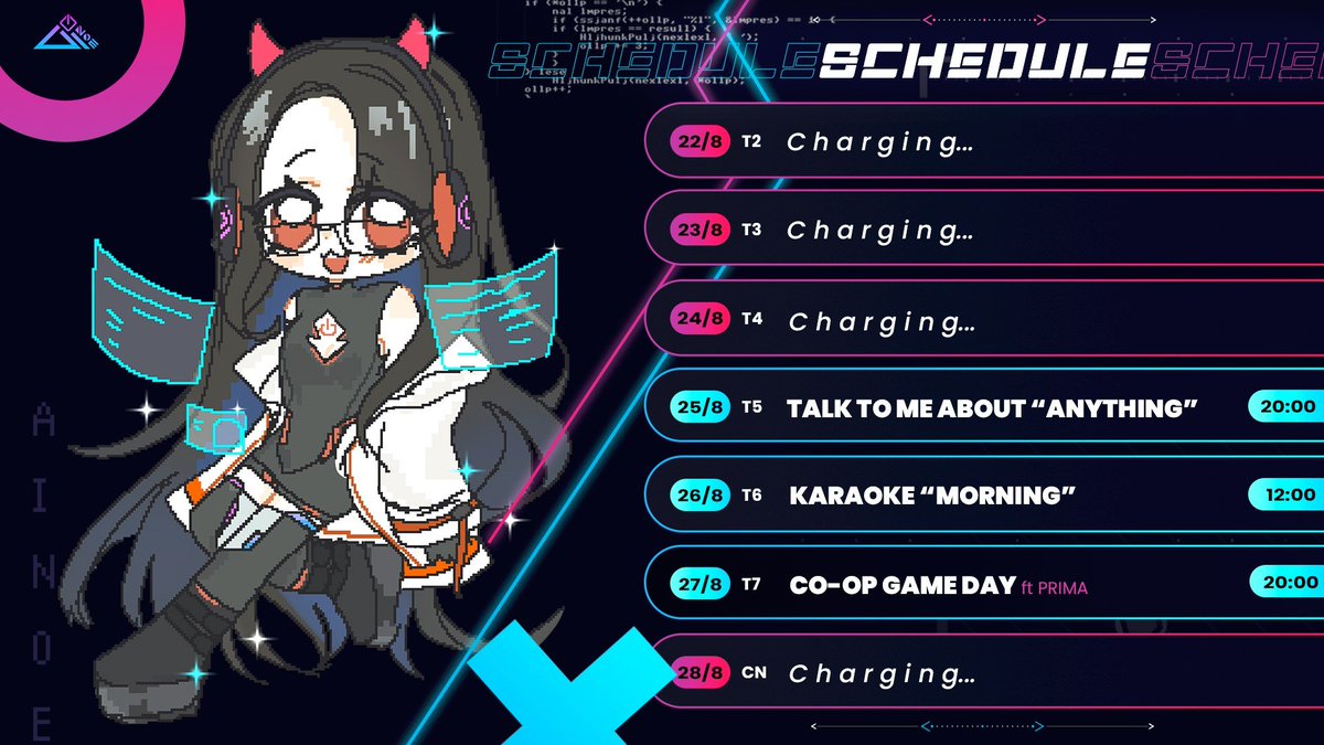 CodacyAinoe's tweet photo. I'm here for my new Schedule =))))))
#Vtuber #ainoe #ainoevtuber #codacyvtuber https://t.co/aT8TlZIKFP
