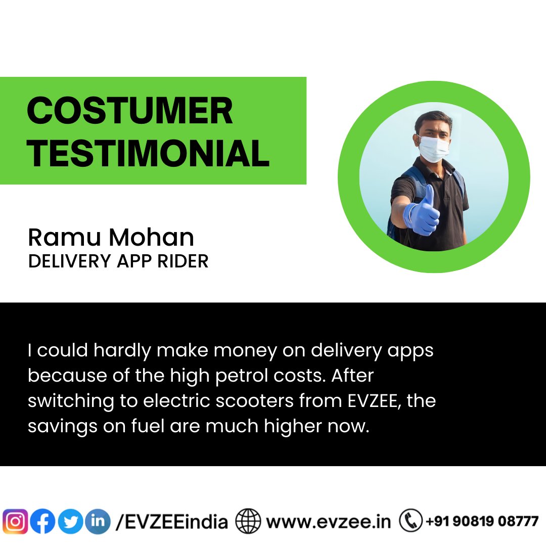 evzeeindia's tweet photo. Listen to Ramu Mohan giving his testimonial after using E-bikes from EVZEE for his delivery work!
#logistics #ebikes #vehicleleasing https://t.co/AdfgFP8ews
