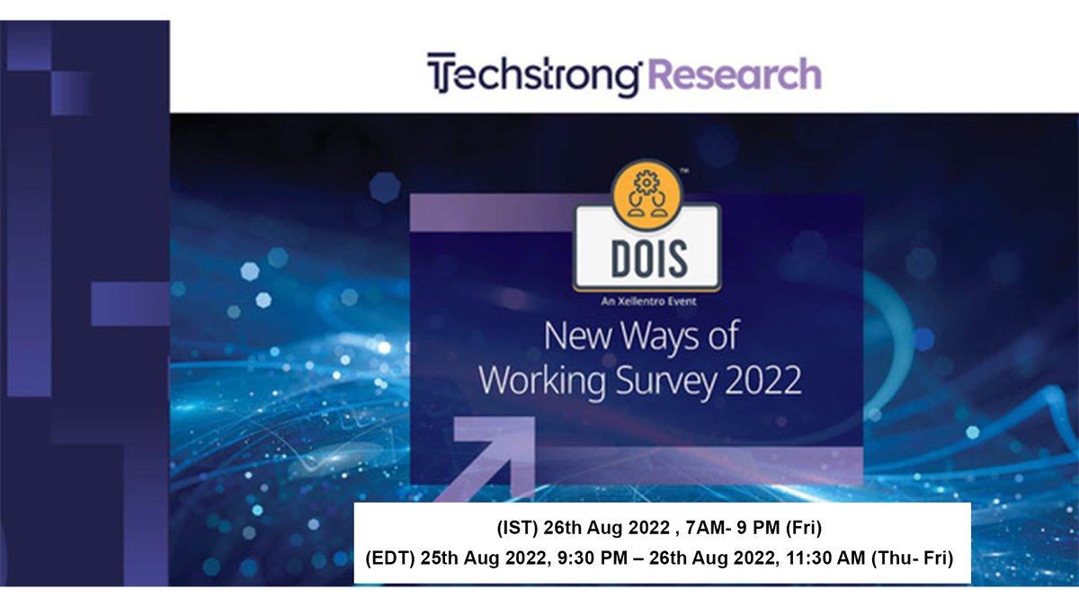 DevOps India Summit 2022 and <a href="/TechstrongRsrch/">Techstrong Research</a> gladly announces the release of Survey Report on "New Ways of Working  2022". 
This release is scheduled on Aug 26th at 12:45 PM IST.
Login to DevOps India Summit 2022 to watch out.
Register now free-bit.ly/3alsVwE
#DOIS22