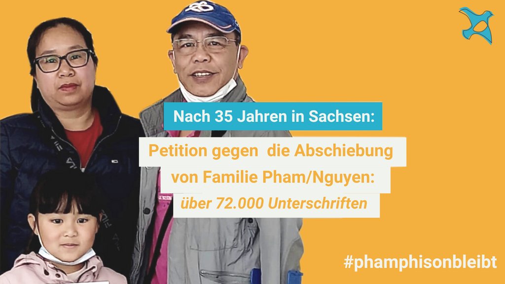 Abgeschoben nach 35 Jahren? Ehemaligem DDR-Vertragsarbeiter Pham Phi Son und seiner Familie wurde das Bleiberecht entzogen. Nun droht die Abschiebung. Eine #Petition des <a href="/sfr_ev/">Sächsischer Flüchtlingsrat e.V.</a> mit 72.000 Unterschriften will das verhindern. Du auch? 
✍️ openpetition.de/phamphisonblei…
#phamphisonbleibt